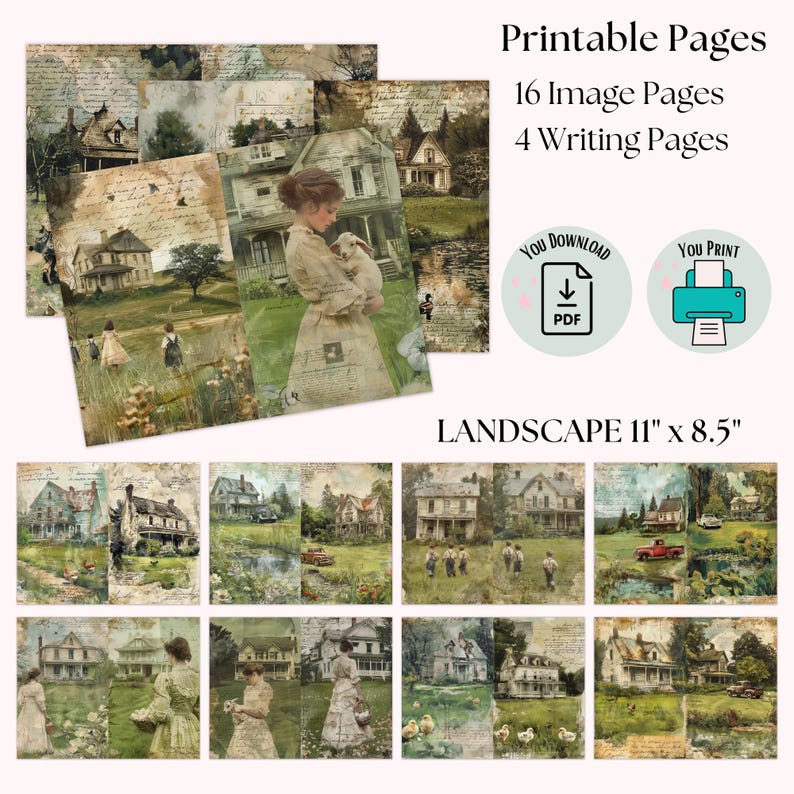 Old Country Farmhouse Junk Journal Pages, Rustic Paper With Old ...