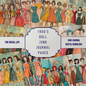 Junk Journal dos anos 1950, Paper Doll Junk Journal, páginas de diário para impressão, página de download digital, cartão vintage, folhas de álbum de recortes, clássico
