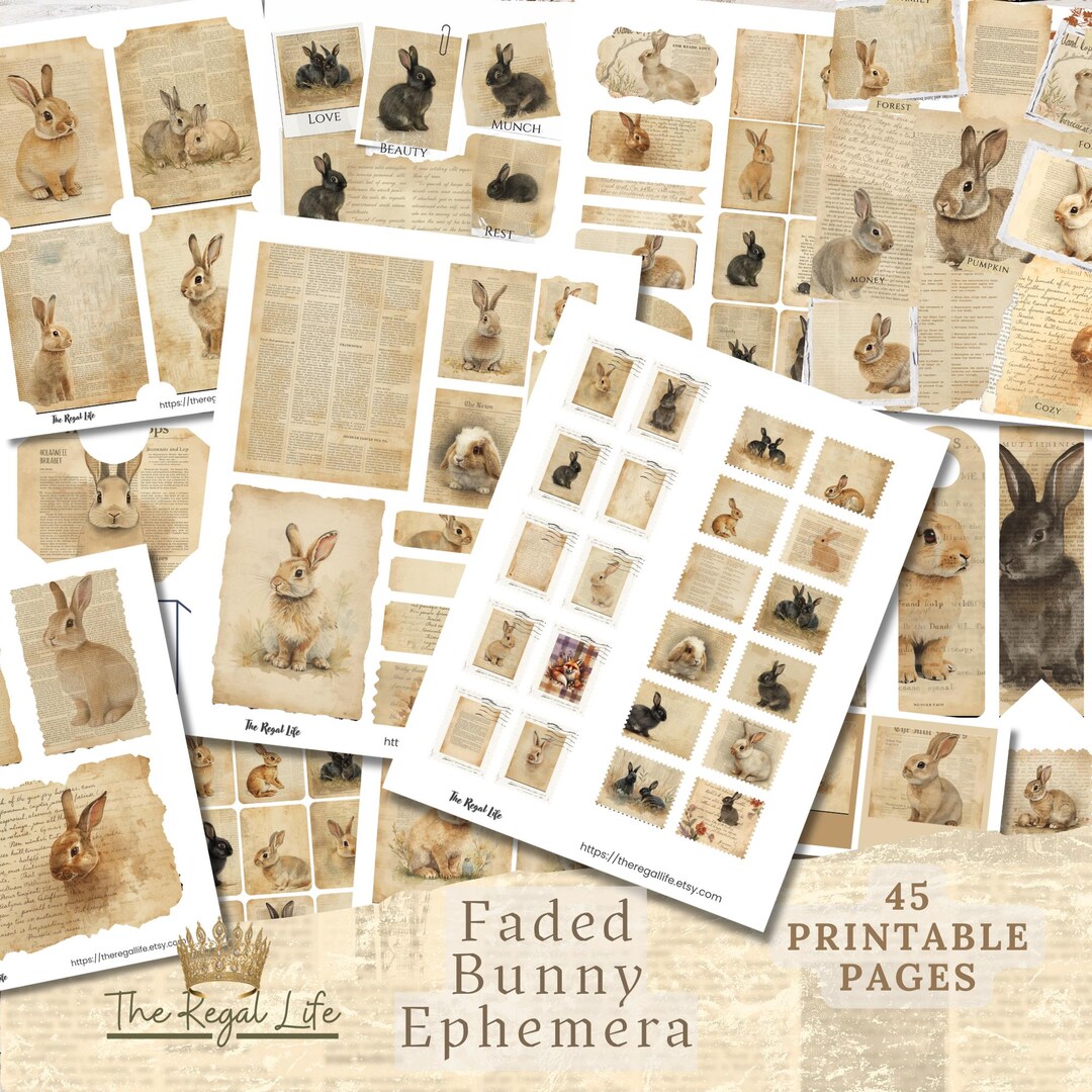 Faded Bunny Ephemera Kit: Rabbit Printables (digital Download) - Etsy