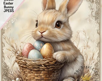 Watercolor Easter Bunny Clipart: Spring Art JPG Bundle (Digital Download)