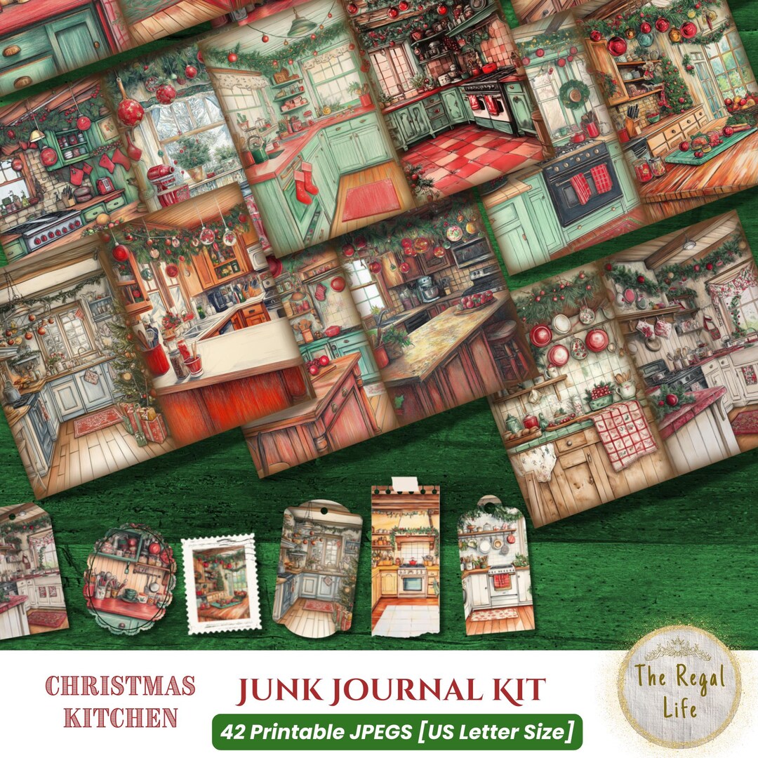 Junk Journal Printable Paper, Christmas Kitchen, Baking Journaling Kit ...