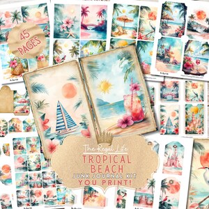 Tropical Beach, Tropical Escape Junk Journal Kit, Ocean Scrapbook Pages, Summer Beach Printable, Vacation Ephemera, Digital Collage Sheets