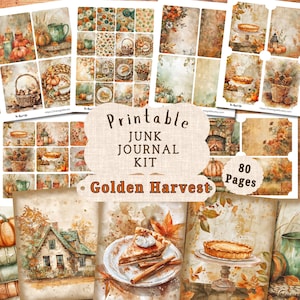 Golden Harvest Junk Journal Printable Kit, Fall Season Ephemera, Cozy Vintage Autumn Pages, Pretty Rustic Paper Craft Scrapbook, Digikit