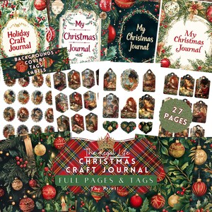 Christmas Junk Journal Pages, Tags, Labels, Scrapbook Supplies, Full Size Junk Journal , Scrapbook Embellishments, Holiday Ephemera