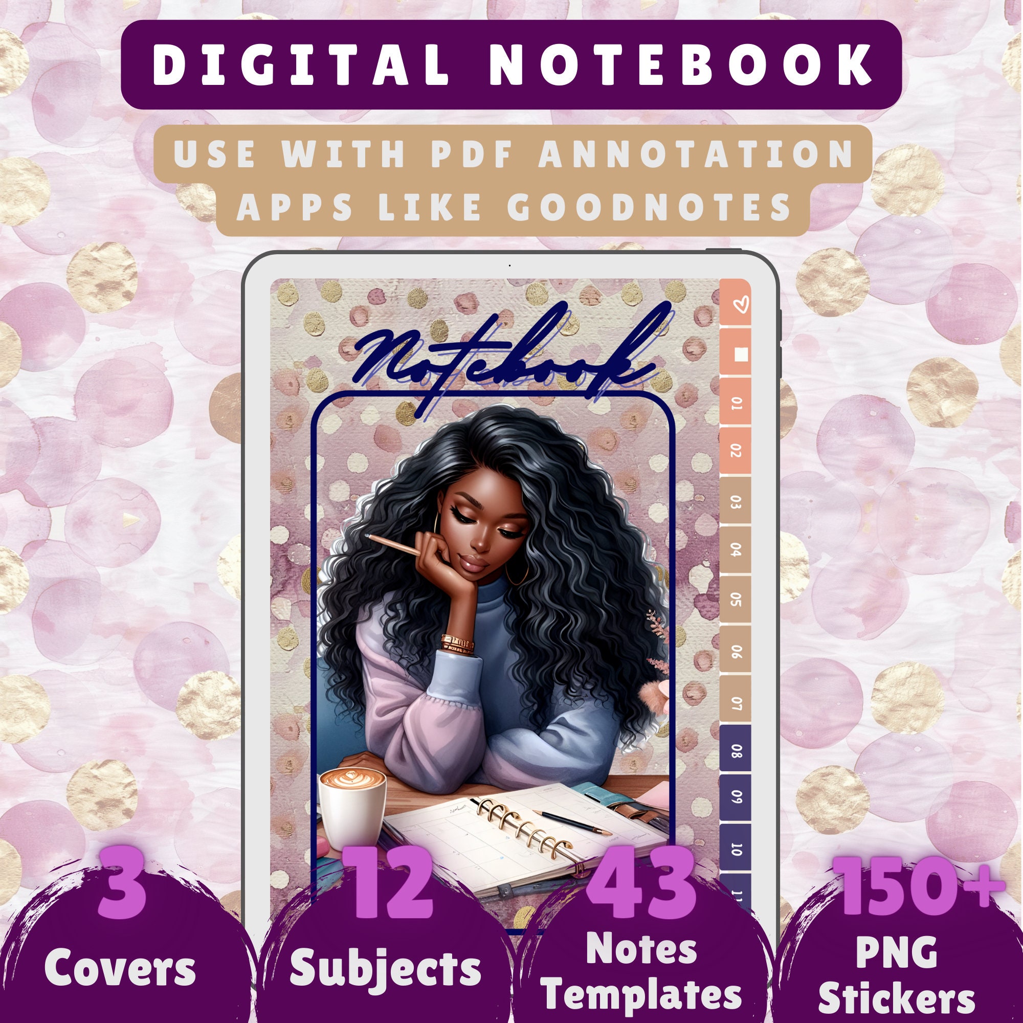 Black Girl Digital Notebook: Goodnotes Templates & Stickers (PDF)