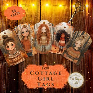 Fall Cottage Girl Printable Tags: Autumn Crafting (Digital Download)