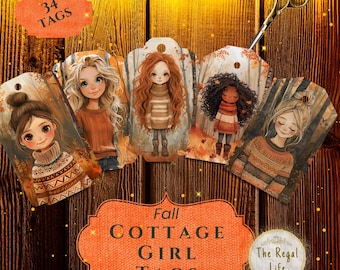 Fall Cottage Girl Printable Tags: Autumn Crafting (Digital Download)