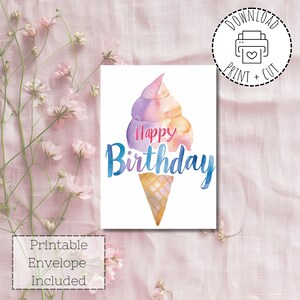 Ice Cream Birthday Card: Watercolor Printable (Digital Download)