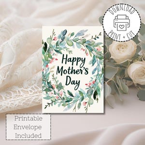 Spring Wreath Mother&#39;s Day Card: Printable Greeting Card (Digital Download)