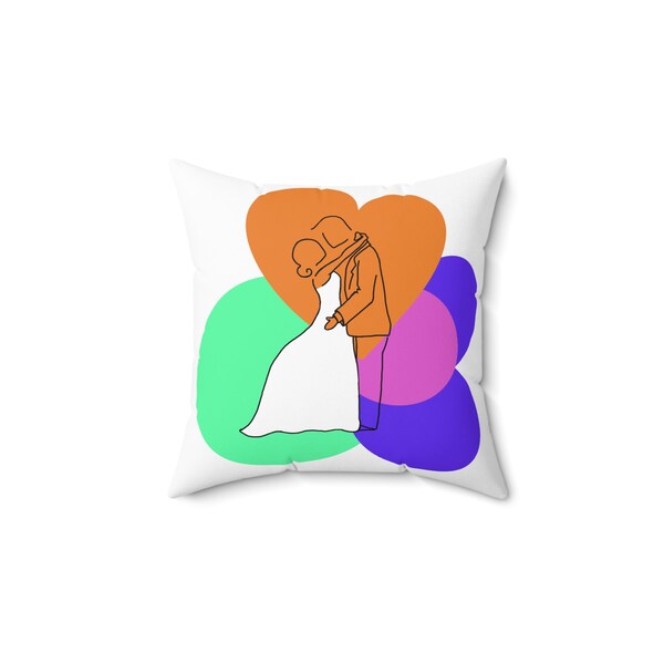 Wedding Square Pillow - 14"x14" - Falshy colors - Unique handmade drawing