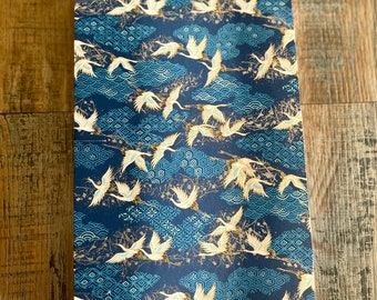 Blue Cranes Japanisches Chiyogami-Skizzenbuch mit gemischten Medien. Handgefertigtes koptisch genähtes A4