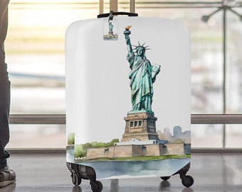 Funda de equipaje para turista con paquete de etiquetas Estatua de la Libertad USA Wrap Maleta Protector impermeable para sus regalos de luna de miel para recién casados