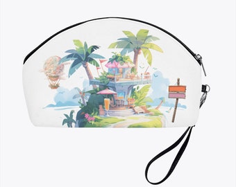 Travelling Palm Island Curved Makeup Bag viajero regalo ideal mamá novia luna de miel pareja linda primavera fusión bolsa de maquillaje zip