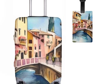 Luggage Cover And Luggage Tag Set｜Polyester - Default_italy_traveling_water_color_art_with_boho_style_0