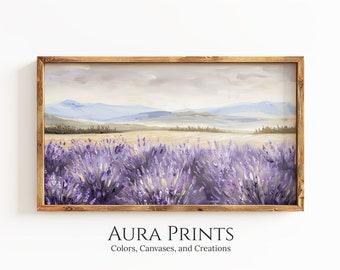Paysage européen de Provence, champ de lavande, téléchargement numérique pour téléviseur avec cadre Samsung, décoration aux couleurs douces 0723