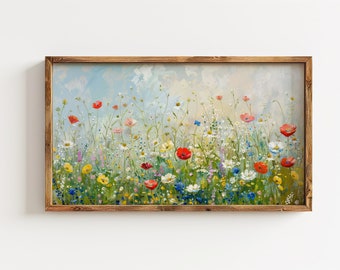 Pastel Wildflower Field Digital Art for Samsung Frame TV Luxurious Home Decor in Muted Tones 0647