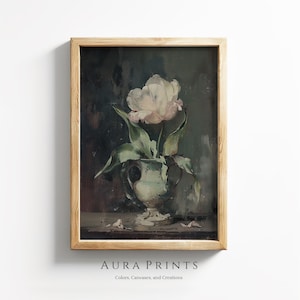 Vintage Tulip Oil Painting | Digital Download | Soft Tone Art | Neutral Wall Decor Gift | Antique Muted Colour 1106