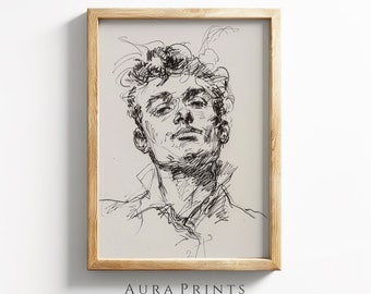 ヴィンテージ紳士の絵のプリント | アンティークな男性のスケッチ