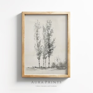 Birch Tree Sketch | Neutral Drawing | Vintage Wall Art | PRINTABLE Digital Download Rustic Cottage Gift 0989