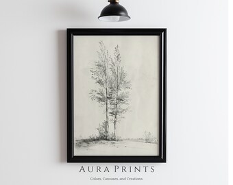 Schets herfstbomen | Neutrale tekening | Vintage muurkunst | AFDRUKBARE digitale download rustieke cottage cadeau 0988