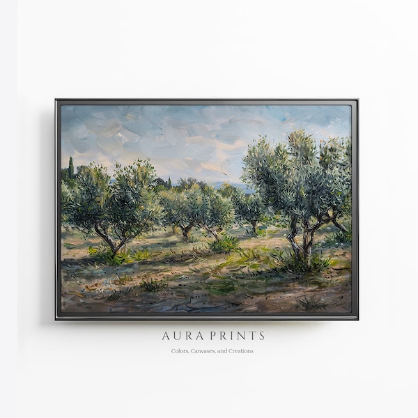 Blooming Olive Grove in Sicily PRINTABLE Digital Painting Wall Art Mediterranean Farmhouse Cottage Decor 0734