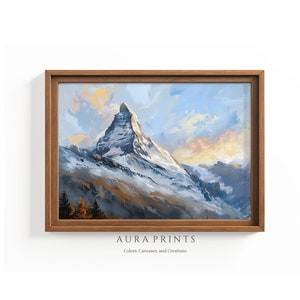 Sunrise Over Matterhorn PRINTABLE Digital Painting Wall Art Vintage Rustic Farmhouse Cottage Decor for Bedroom 0822