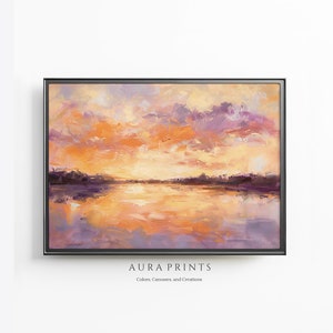 Sunset Over Water Oil Painting | Digital Download | Soft Tone Art | Vintage Home Decor | Antique Wall Art Gift 1113