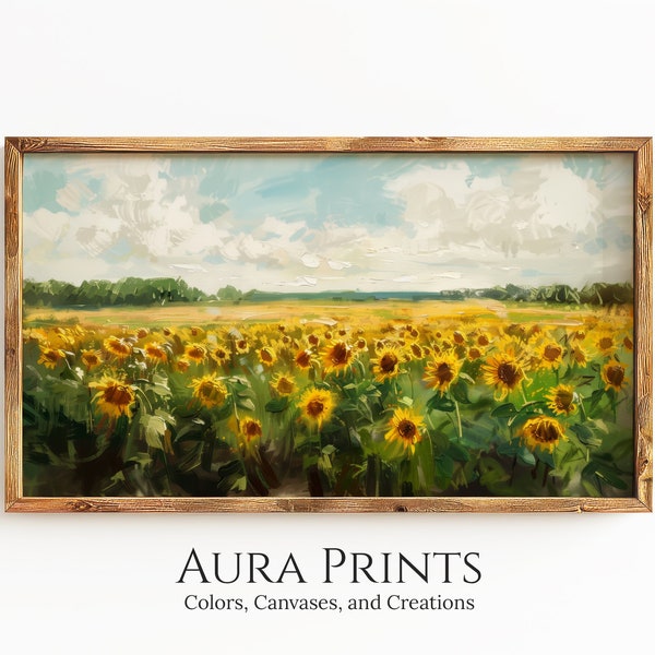 Spanish Sunflower Field Landscape Digital Download for Smart TV European Country Decor Muted Color 0738