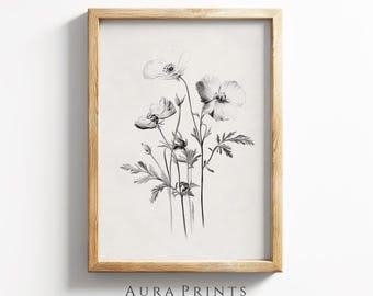 Minimalist Flower Line Drawing | Botanical Sketch Art | Digital PRINTABLE Download 1299