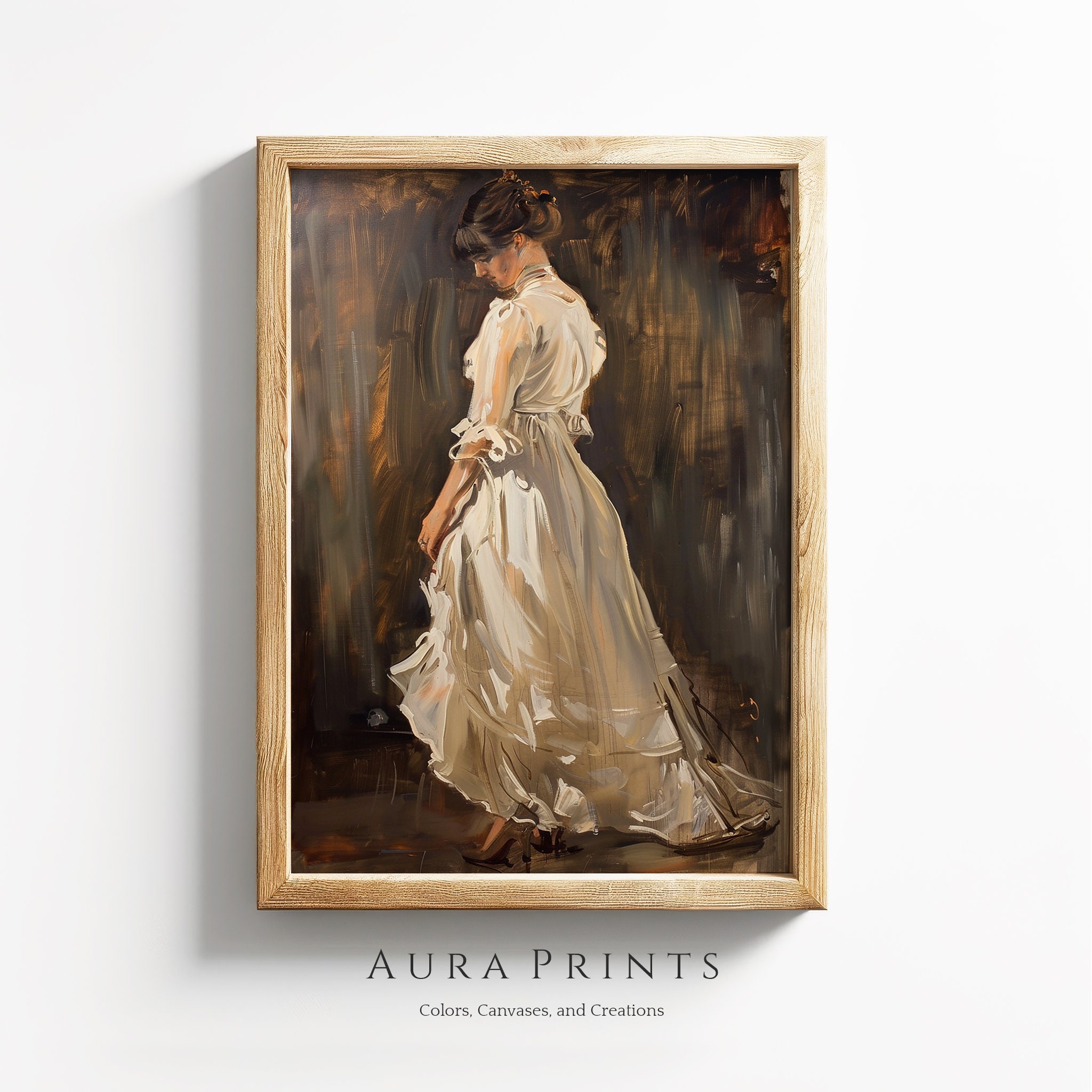 Elegant Woman in White Dress Vintage Portrait Digital Oil Painting ...