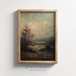 Twilight Over Meadow | Vintage Landscape Art | Pastoral Oil Painting | Sunset Canvas | Wall Art | Digital Download | Rural Field 00137