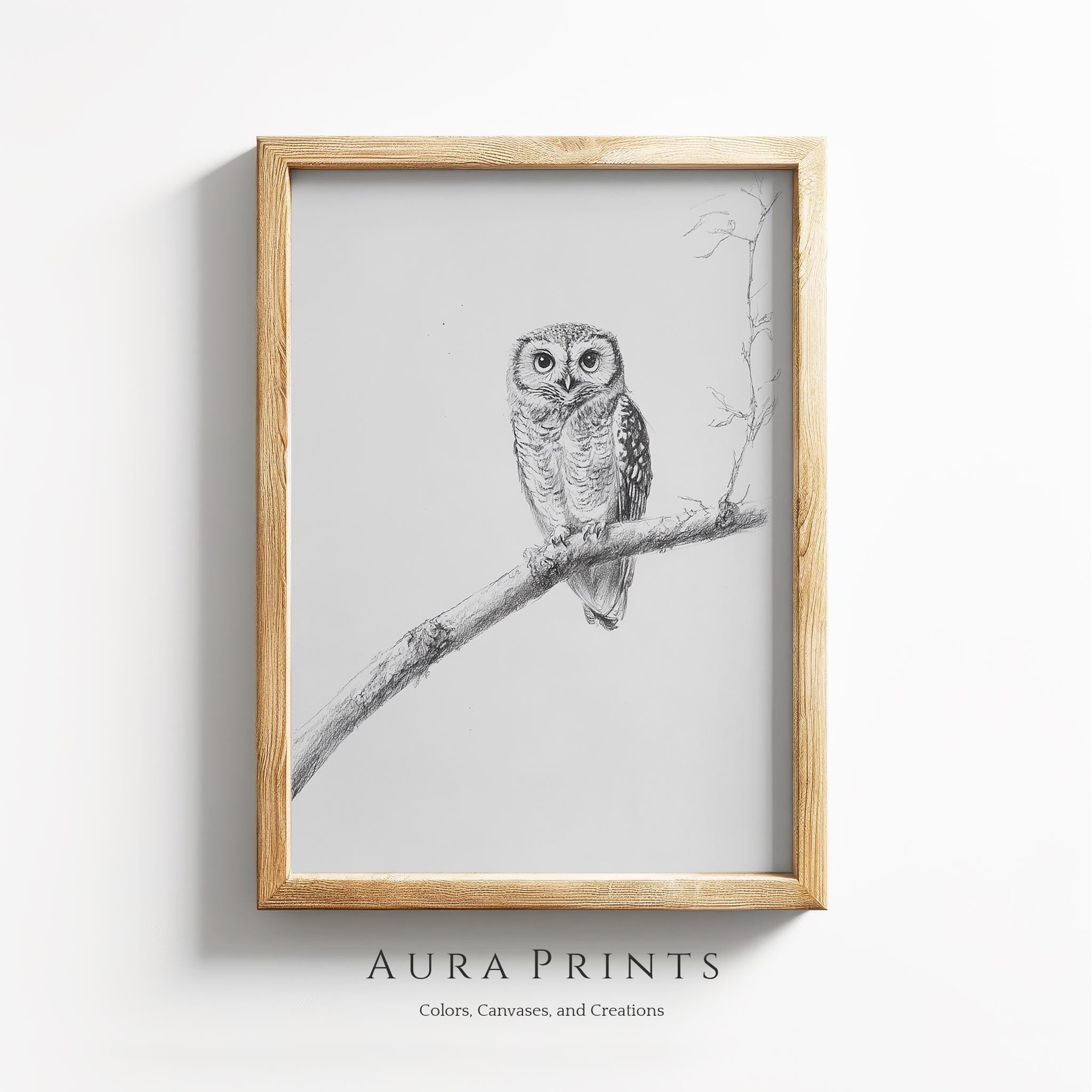 Rustic Owl Sketch | Detailed Woodland Line Art | Digital Pencil Drawing 1335