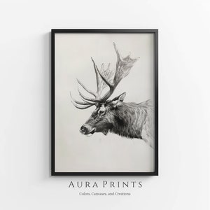 Noble Elk Head Sketch | Nature Illustration | Vintage Wall Decor | PRINTABLE Digital Download Gift 0944