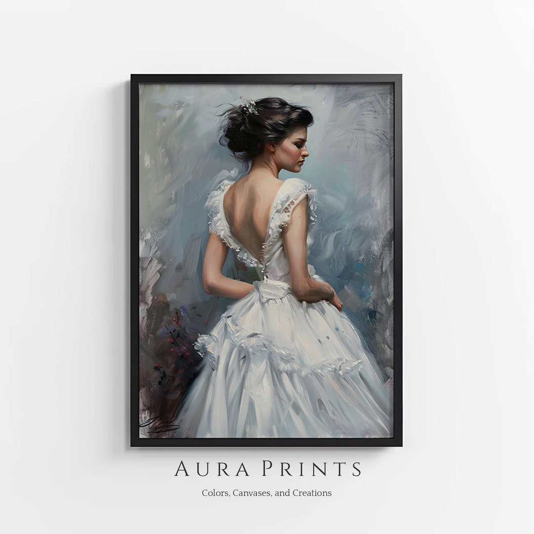 Printable Wall Art Antique Elegant Woman in White Dress Vintage Digital ...