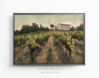 Vigneto di La Rioja Rolling Hills STAMPABILE Arte paesaggistica digitale in stile fattoria per la parete dell'ingresso 0591