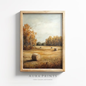 Autumn Field with Hay Bales Art | Living Room Wall Art Poster | PRINTABLE Digital Download 1220