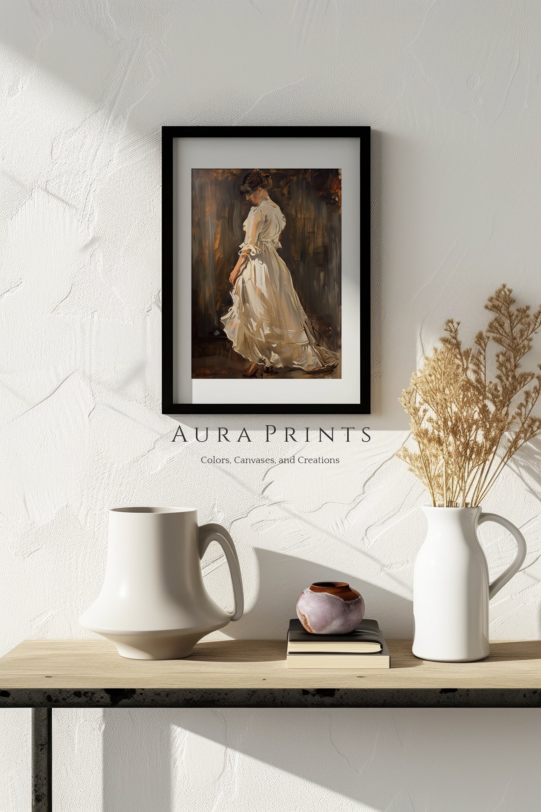 Elegant Woman in White Dress Vintage Portrait Digital Oil Painting ...