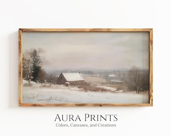 Winter Frame TV Art Vintage Barn in Snowy Countryside Oil Painting | Art DIGITAL Instant Last Minute Decor 1319