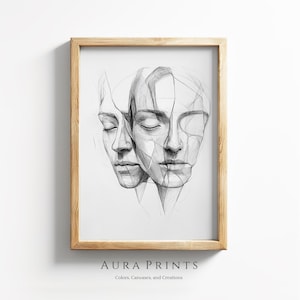 Artistic Couple Pencil Sketch Art Digital Download Neutral Print Vintage Farmhouse Wall Decor Minimal Gift 1169
