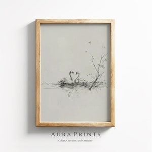 Lover Swans Sketch | Neutral Drawing | Vintage Wall Art | PRINTABLE Digital Download Rustic Cottage Gift 1003