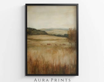 Deer Wildlife Meadow Painting | Rustic Living Room Wall Art Decor | PRINTABLE Digital Download 1218
