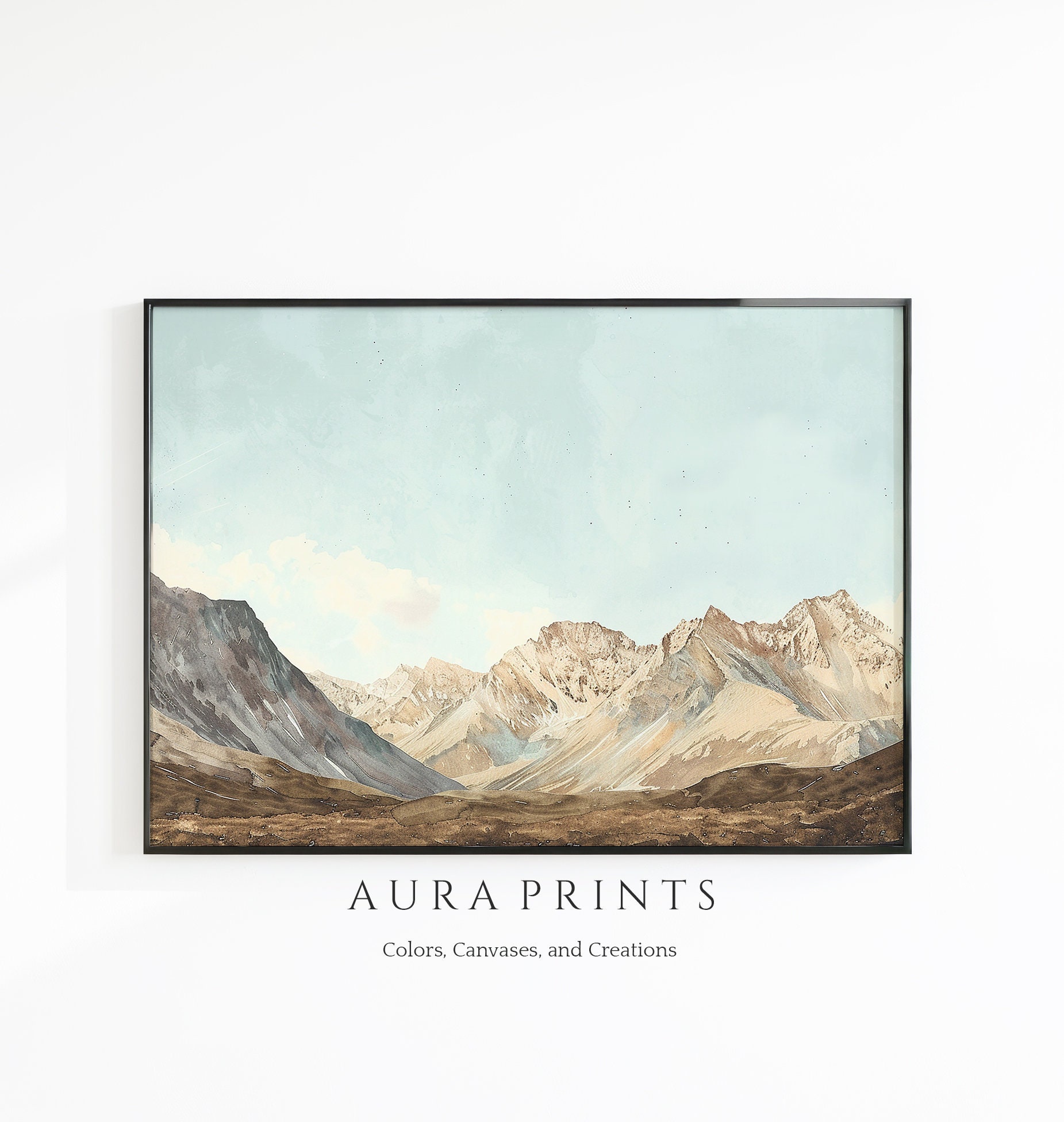Alpine Glow Summer Mountain Vintage Digital Painting Printable
