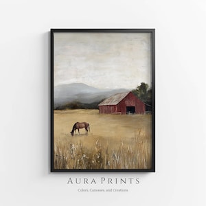 Pferd grasend von Red Barn Art | Bauernhaus Schlafzimmer Wanddekoration | DRUCKBARE Digital Download 1219