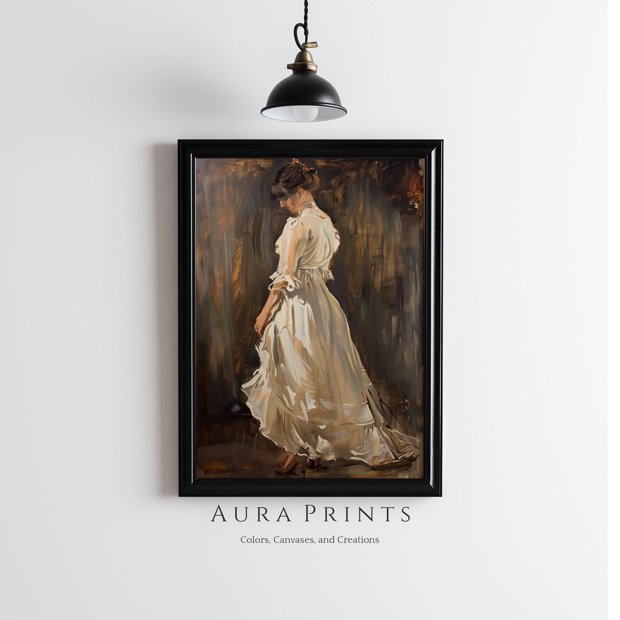 Elegant Woman in White Dress Vintage Portrait Digital Oil Painting ...