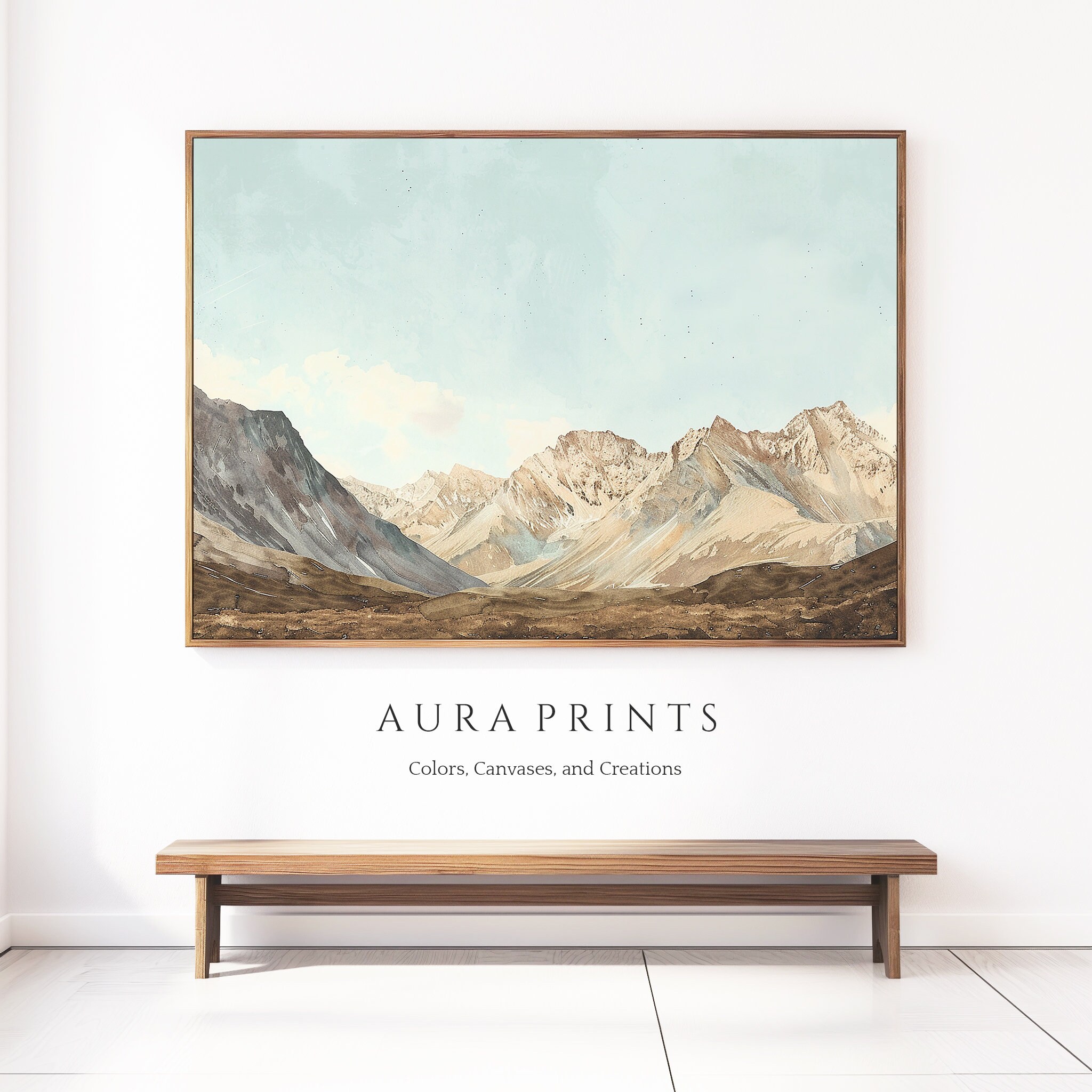 Alpine Glow Summer Mountain Vintage Digital Painting Printable