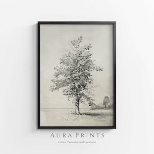 Oak Tree Sketch | Neutral Art | Vintage Line Art Wall Decor | PRINTABLE Digital Download Rustic Farmhouse Gift 0993