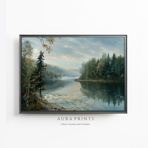 Calm Lake Reflections PRINTABLE Digital Download Wall Art Vintage Waterscape Cottage Decor Perfect Gift 0860