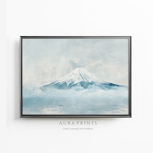 Snow-Capped Mount Fuji PRINTABLE Digital Painting Wall Art Vintage Cottage Rustic Asian Decor 0818