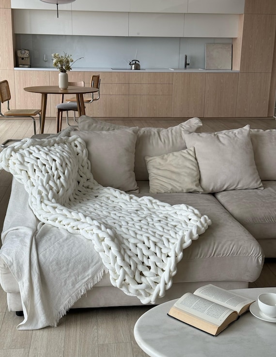 Chunky Knit Blanket Big White Throw Blanket Chunky Blanket, White