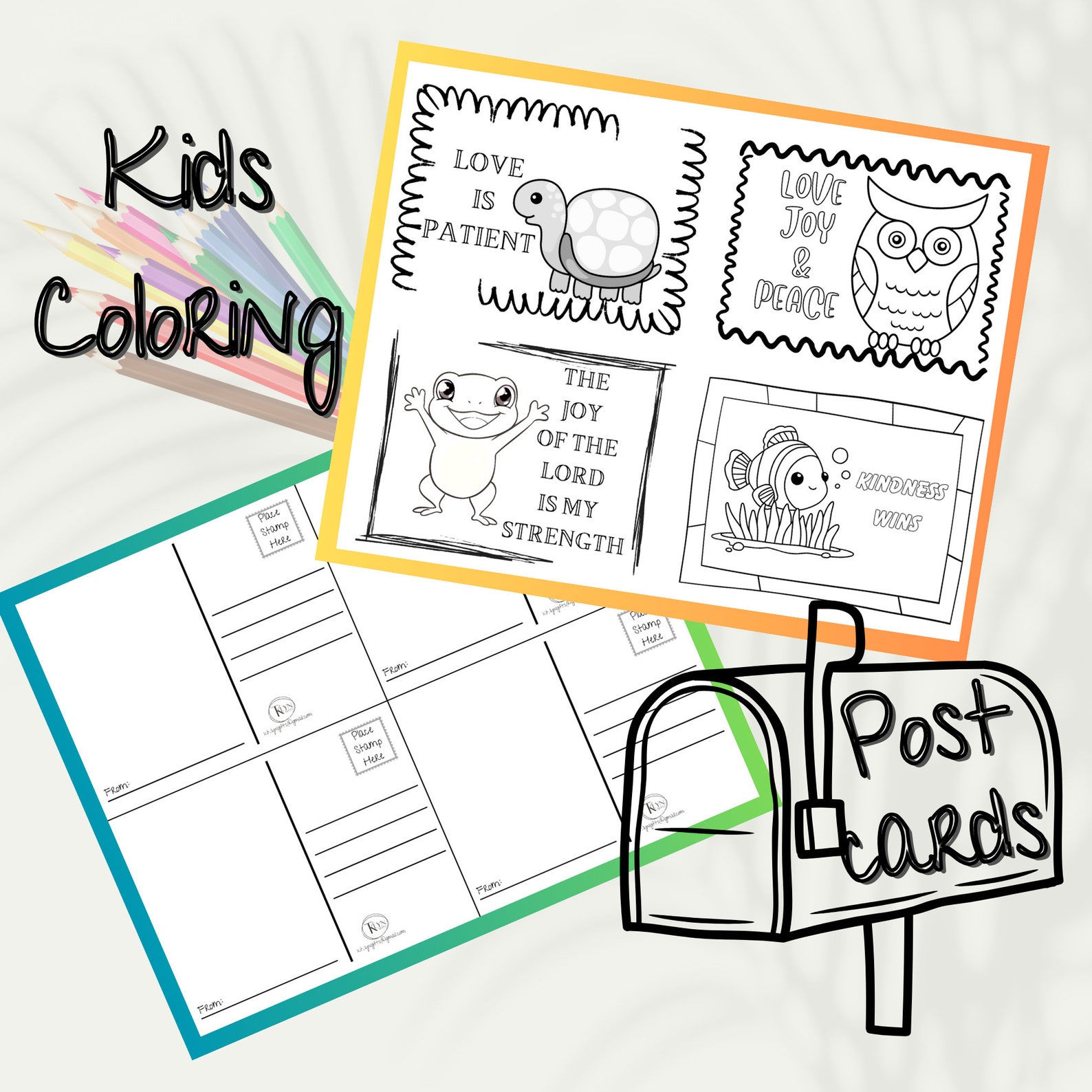 PRINTABLE Kids Coloring Postcards, Postcards to Color, Postcards for Kids, DIY Print & Color ...